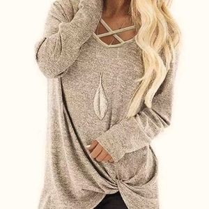 V Neck Top with Criss Cross